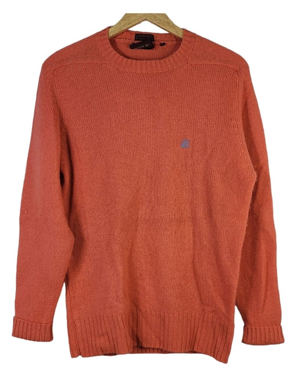 Ralph Lauren Chaps Mens Shetland Wool Sweater Orange Large Pullover Ribbed VTG